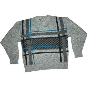 Vintage Le Tigre 80's Crewneck Sweater Mens XL Long Sleeve Striped Gray Blue